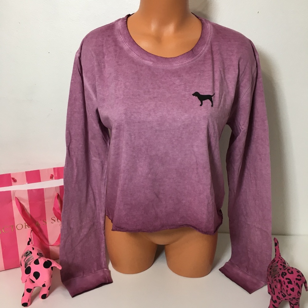 ❌SOLD❌NEW PINK VS TIE DYE LONG SLEEVE CROPPED - Picture 1 of 4